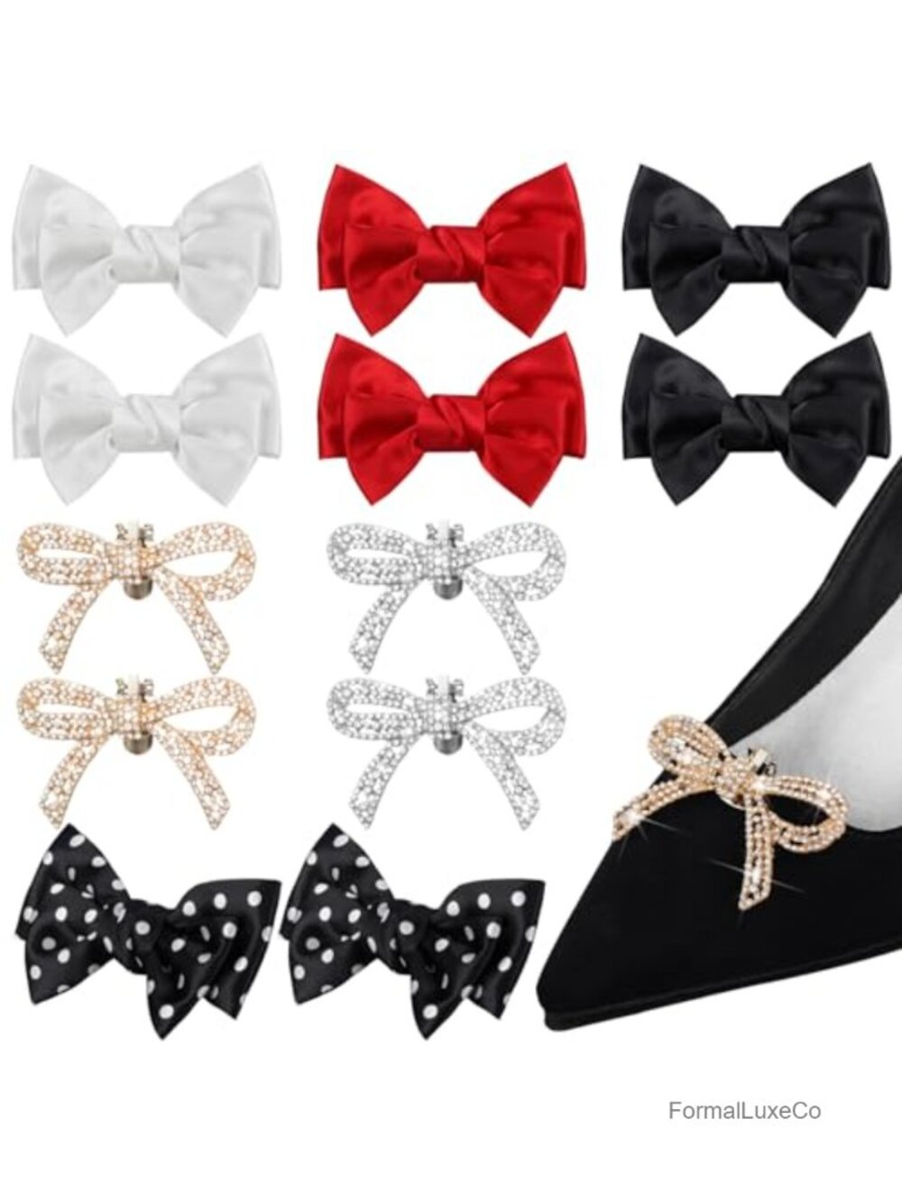 Bow Shoe Clips Rhinestone Satin Detachable Shoe Decoration Charms